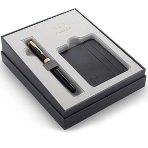 Набір Parker SONNET 17 Black Lacquer GT FP M + чорн. кредитница в подар. уп. GIFT20 86 015b220