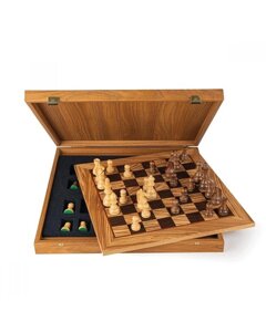 Набір шахів Manopoulos з оливкового дерева, дошка 40 см із шаховими фігурами Staunton