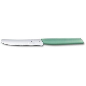 Кухонний ніж Victorinox Swiss Modern Tomato&Sausage 11см закругл. ніс, хвиль. з мятн. ручкою Vx69006.11W41