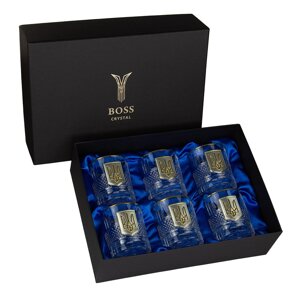 Набір келихів для віскі Тризуб Boss Crystal, 6 келихів, срібло, золото, кришталь, захисний лак