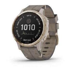 Smart Clock Garmin fenix 6S Pro Solar Edition світло золотий із сірим замшевим ремінцем