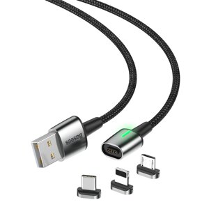 Кабель Baseus Zinc Magnetic Kit Lightning + Type-C + microUSB 2M Чорний (TZCAXC-B01)