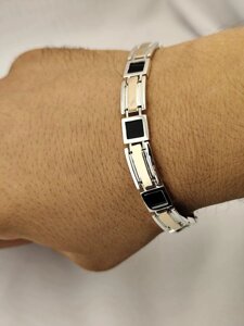 Срібний браслет чоловічий з золотими пластинами Фараон DARIY 060з 14зв. браслет (21см)