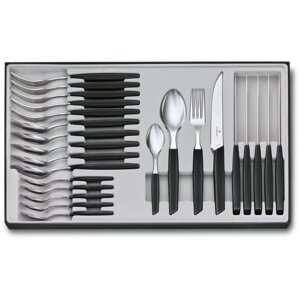 Кухонний набір Victorinox Swiss Modern Table Set 24шт з черн. ручкою (6 ножів steak,6 виделок,6 ложок,6 ложок)