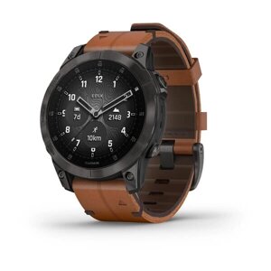 Smart Clock {{0} Garmin epix (Gen 2) Sapphire Чорний титан із каштановим ремінцем