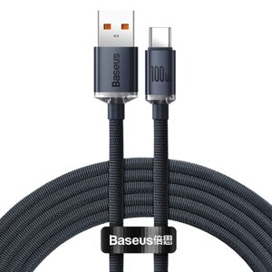 Кабель Baseus Crystal Shine USB 2.0 to Type-C 100W 2M Чорний (CAJY000501)