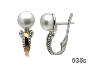 Срібні сережки Таємний світ із золотими вставками та натуральними перлами DARIY 035с