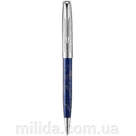 Ручка кулькова Parker SONNET 17 SE Atlas Blue Silver PT BP 88 332 латунна з срібним ковпачком від компанії інтернет-магазин "_Міліда_" - фото 1