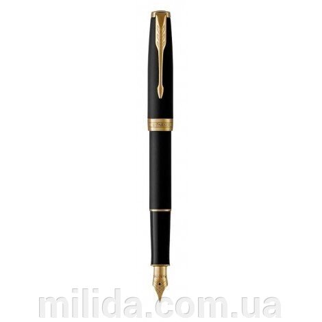 Ручка пір'яна Parker SONNET 17 Matte Black Lacquer GT FP F 84 811 з латуні з позолотою від компанії інтернет-магазин "_Міліда_" - фото 1