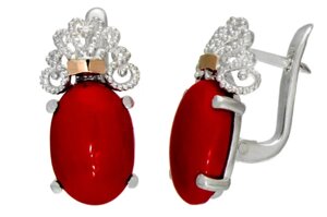 Срібні сережки Джамала із золотими вставками та червоним коралом DARIY 033с-09