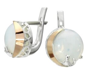 Срібні сережки Кіт на Місяці із золотими вставками та Місячним каменем DARIY 089с-01