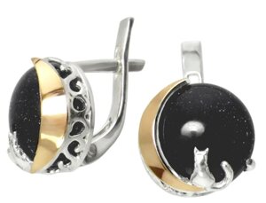 Срібні сережки Місячне світло із золотими вставками та Авантюрином (Ніч Каїра) DARIY 089с-11