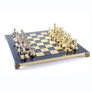 Шахи Manopoulos Greek Mythology із золотими та срібними фігурами / синя шахова дошка 36 см (S4BLU)