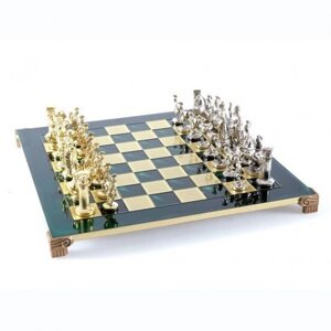 Шахи Manopoulos "Греко-римський період" із золотими та срібними фігурами / зелена шахова дошка 44 см (S11GRE)