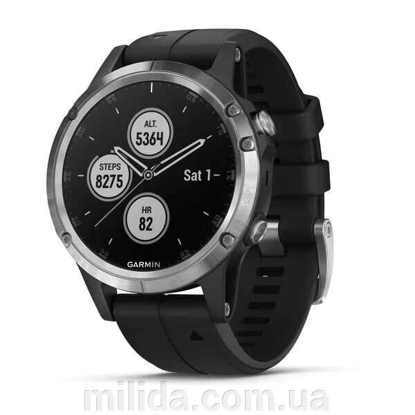 Smart Clock Garmin fenix 5 Plus Срібло із чорним ременем від компанії інтернет-магазин "_Міліда_" - фото 1