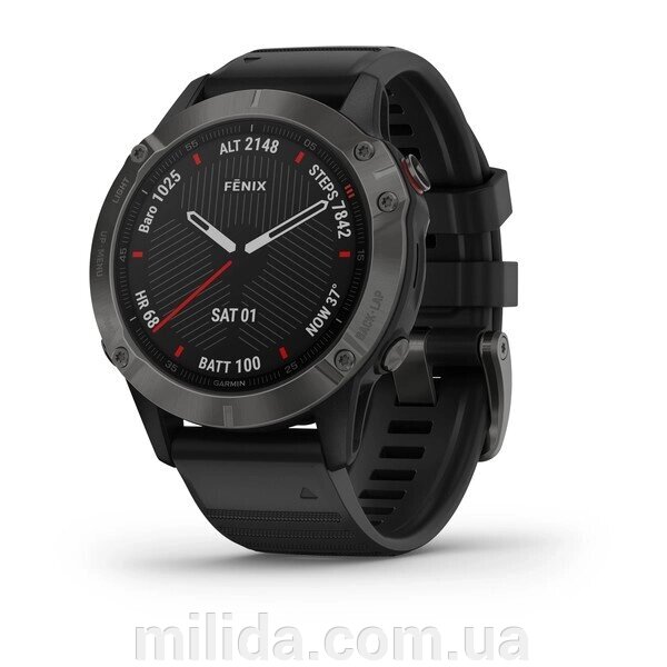 Smart Clock Garmin fenix 6 Pro Sapphire Carbon-сірий DLC з чорним ременем від компанії інтернет-магазин "_Міліда_" - фото 1