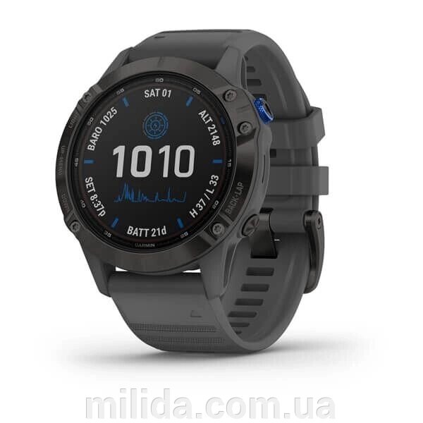 Smart Clock Garmin fenix 6 Pro Solar Edition чорний із сірим ременем від компанії інтернет-магазин "_Міліда_" - фото 1