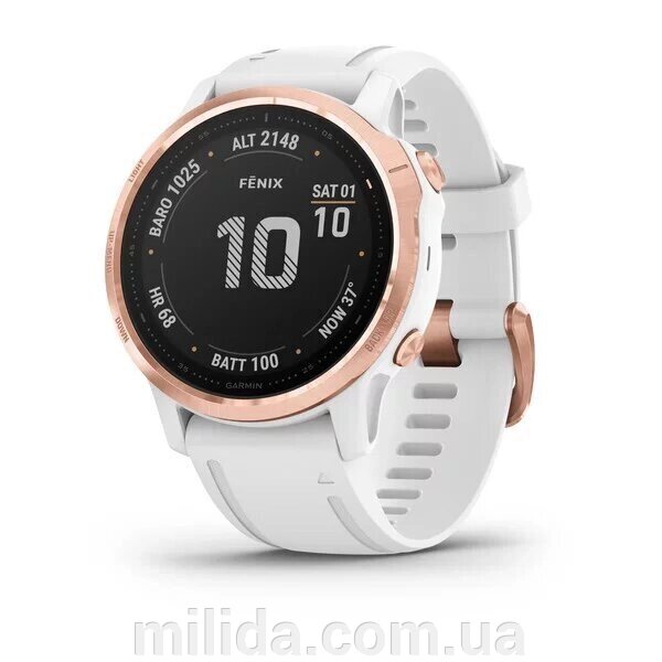 Smart Clock Garmin fenix 6S Pro Рожевий золотий з білим ремінцем від компанії інтернет-магазин "_Міліда_" - фото 1