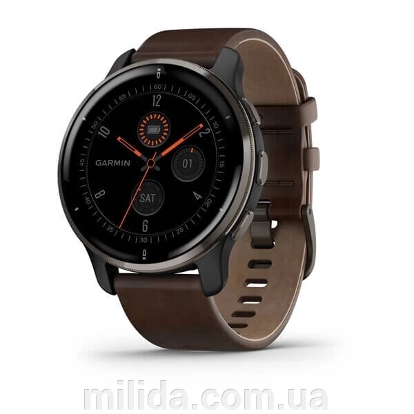 Smart Clock Garmin Venu 2 Plus Графіт із коричневим шкіряним ремінцем від компанії інтернет-магазин "_Міліда_" - фото 1