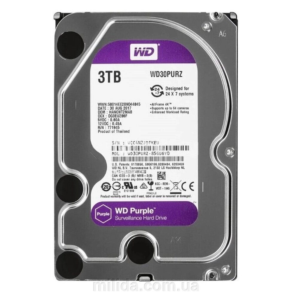 Жорсткий диск 3TB Western Digital WD30PURZ для відеоспостереження від компанії інтернет-магазин "_Міліда_" - фото 1