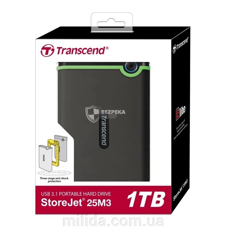 Жорсткий диск Transcend StoreJet 2.5" USB 3.1 1TB StoreJet 25M3 Iron Gray від компанії інтернет-магазин "_Міліда_" - фото 1