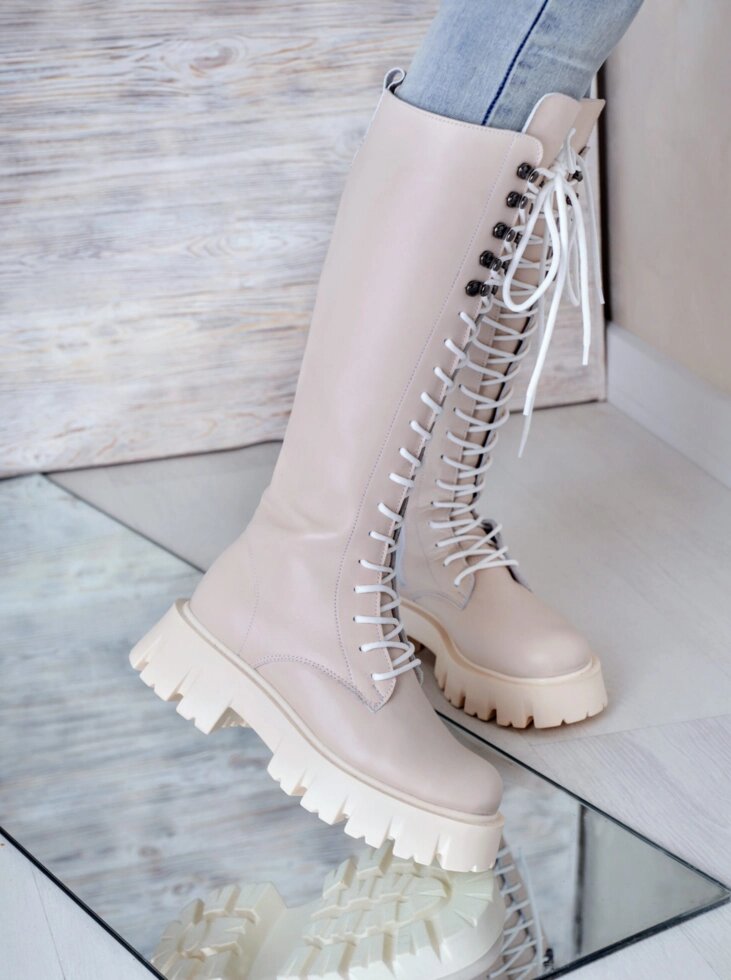 Beige Leather High Boots Mile37 Італійський велосипед  37 - 24,5 см  (2303 - 27036)}} від компанії Маслина - фото 1