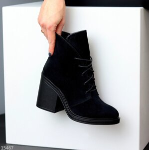 Чорні жіночі замшеві черевики ботильйони натуральна замша зручний каблук