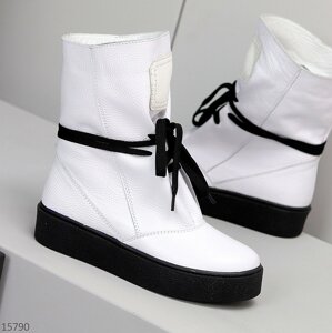 Ефектні дизайнерські зимові білі напівчоботи черевики уги натуральна шкіра флотар