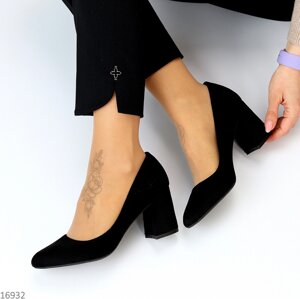 Класичні чорні жіночі замшеві туфлі високий каблук