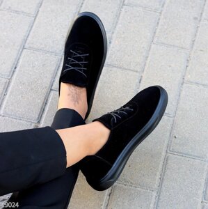 Чорні замшеві туфлі демісезонні натуральна замша класичний дизайн