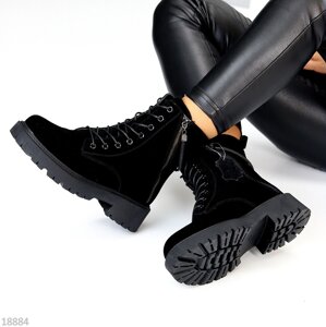 Повсякденні чорні замшеві жіночі черевики берці на флісі низький хід