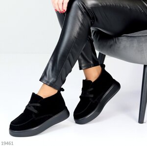 Стильні чорні теплі жіночі низькі черевики натуральна замша зима 2023