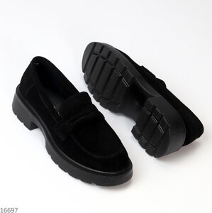 Туфлі-лофери чорні замшеві низький підбор широкий вибір, доступні ціни
