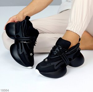 Ультра модні дизайнерські чорні жіночі кросівки снікерси на потовщеній підошві