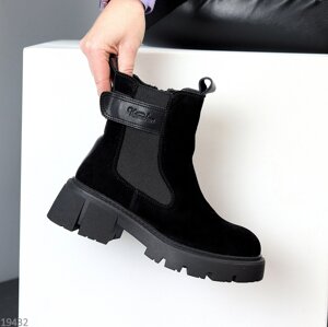 Універсальні чорні замшеві жіночі черевики челсі оригінальний дизайн