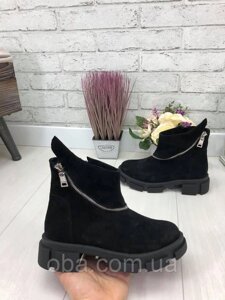 Жіночі чоботи природні замшеві демі -сезон чорний