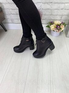 Женские ботиночки на каблучке Кожа чёрная