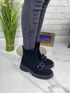 Женские демисезонные ботинки натуральн замш черн