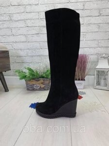 Жіночі чоботи природні чорні замші європейські