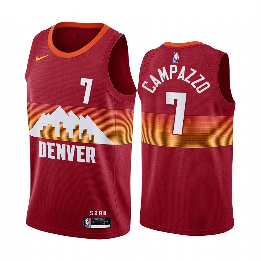 Баскетбольна джерсі 2 021 Nike NBA Denver Nuggets №7 Факундо Кампаццо City Edition червона print від компанії Basket Family - фото 1