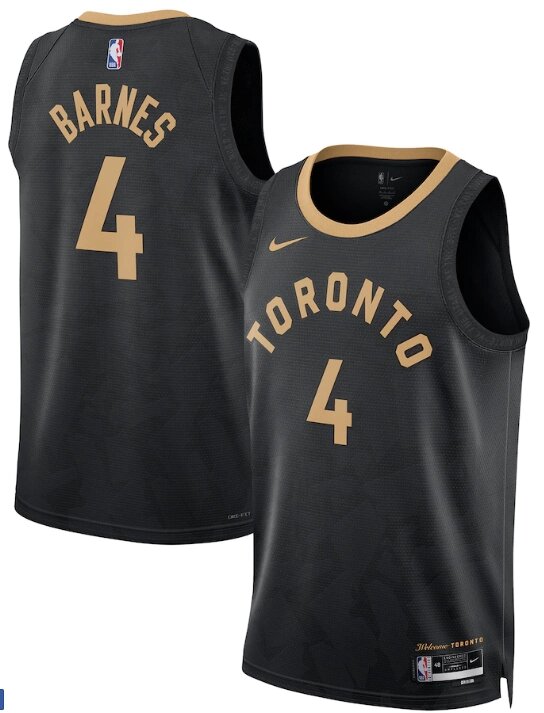Баскетбольна джерсі 2022-23 Nike NBA Toronto Raptors №4 Scottie Barnes Black Print від компанії Basket Family - фото 1