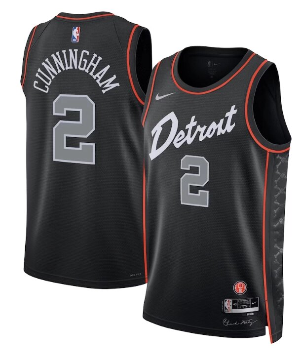 Баскетбольна джерсі 2024 Nike NBA Detroit Pistons №2 Cade Cunningham Black Print від компанії Basket Family - фото 1