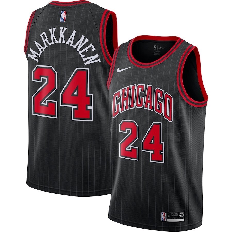 Баскетбольна джерсі Nike Chicago Bulls №24 Lauri Markkanen чорна в смужку від компанії Basket Family - фото 1