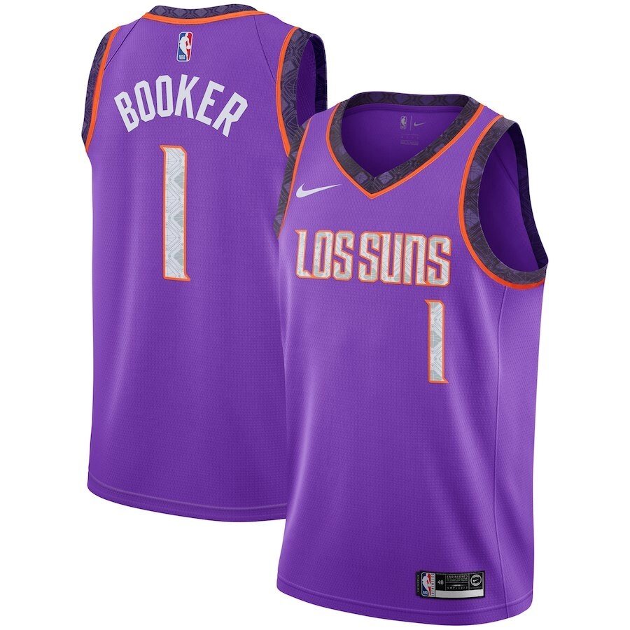 Баскетбольна джерсі Nike NBA Phoenix Suns №1 Devin Booker Los Suns фіолетова від компанії Basket Family - фото 1