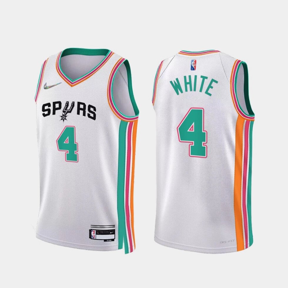 Баскетбольна джерсі Nike NBA San Antonio Spurs №4 Derrick White White Print від компанії Basket Family - фото 1