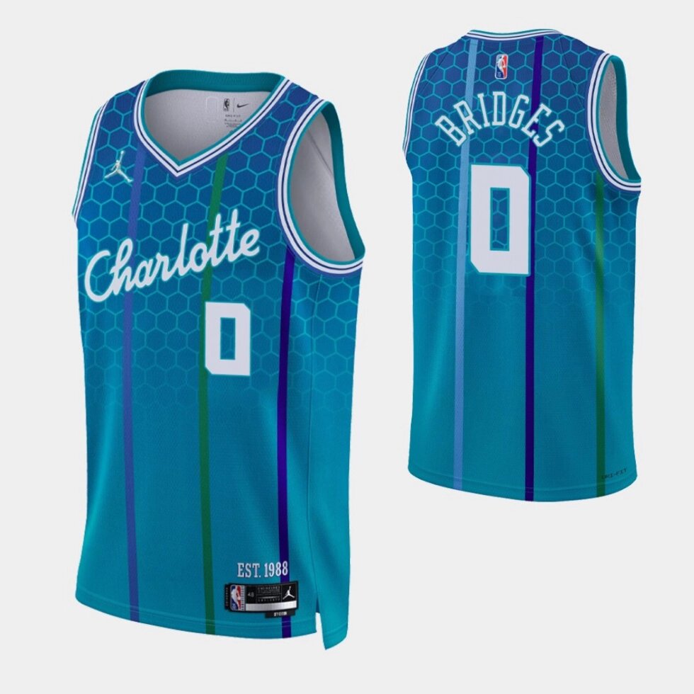 Баскетбольна форма 2021 Jordan NBA Charlotte Hornets №0 Miles Bridges City Edition Blue Print від компанії Basket Family - фото 1