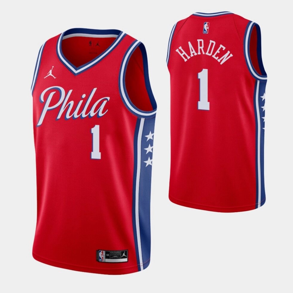 Баскетбольна форма 2023 Nike NBA Philadelphia 76ers №1 James Harden City Edition Red Print від компанії Basket Family - фото 1