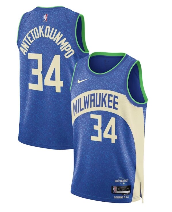 Баскетбольна форма Nike 2023-2024 NBA Milwaukee Bucks №34 Giannis Antetokounmpo Blue Print від компанії Basket Family - фото 1