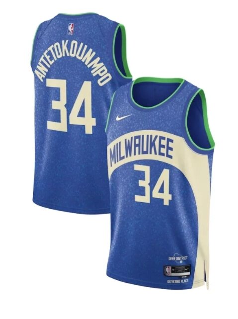 Баскетбольна форма Nike 2023-2024 NBA Milwaukee Bucks №34 Giannis Antetokounmpo Blue від компанії Basket Family - фото 1