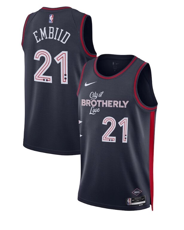 Баскетбольна форма Nike 2023-2024 NBA Philadelphia 76ers №21 Joel Embiid Black Print від компанії Basket Family - фото 1